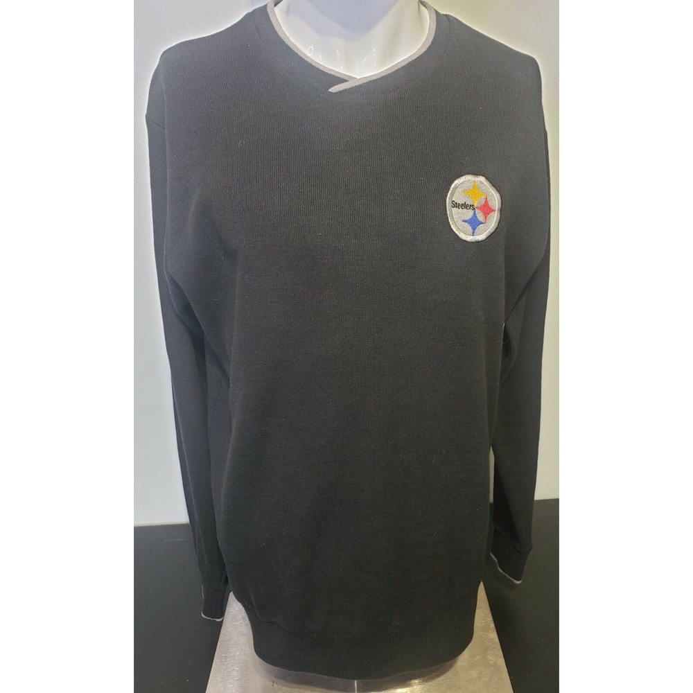 Pittsburgh Steelers Sweater Mens Size Medium Antigua Black V‎ Neck Pullover